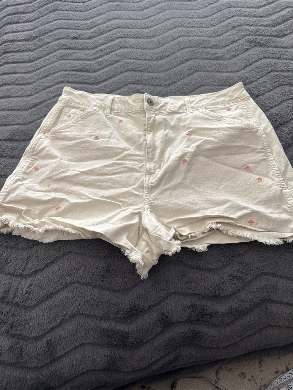 American Eagle Outfitters White Denim Shorts with Pink Embroidery